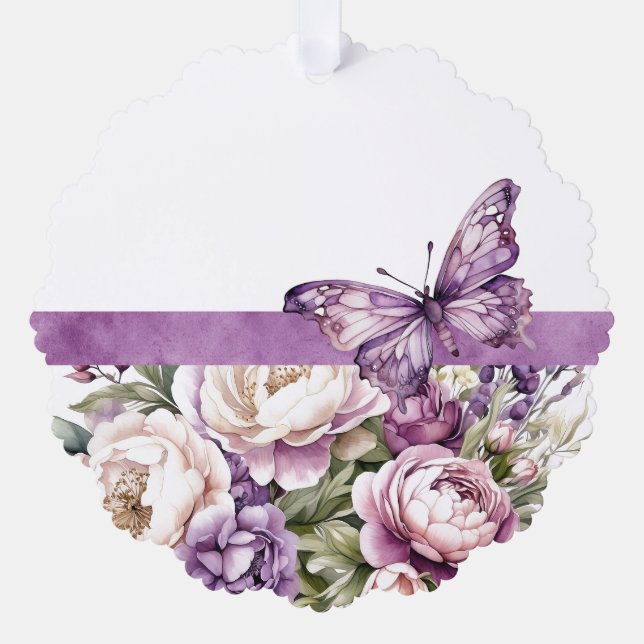 Purple Cottage Floral Paper Ornament Card (Front)