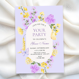 Purple Cottagecore floral garden Invitation