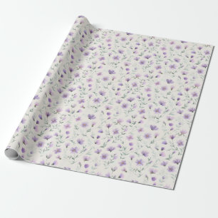 Purple Cottagecore Wildflowers Botanical Print  Wrapping Paper