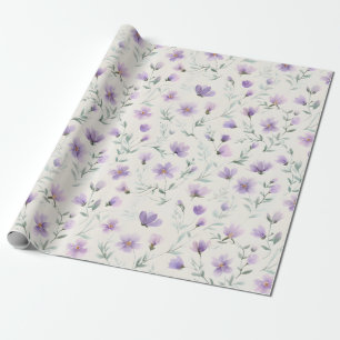 Purple Cottagecore Wildflowers Botanical Print  Wrapping Paper