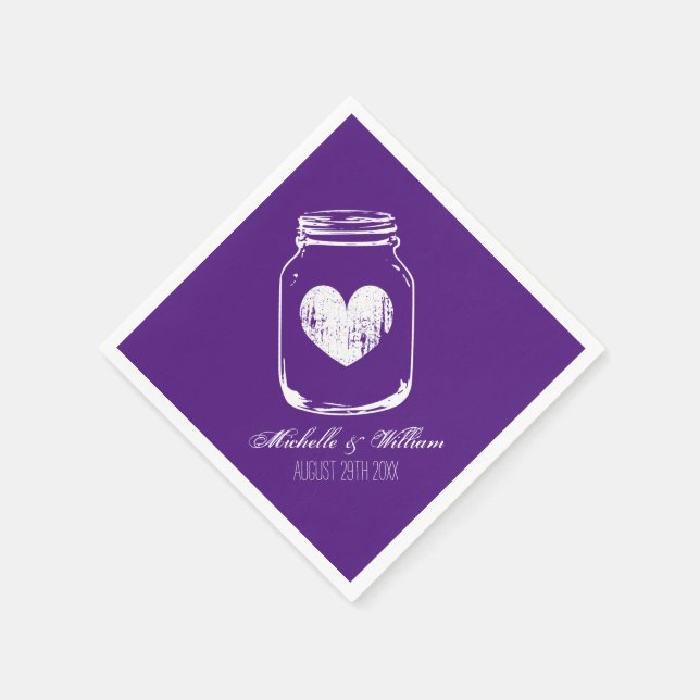 Purple country chic mason jar wedding napkins (Corner)
