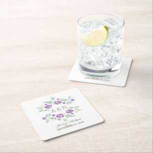 Purple Country Floral Monogram Paper Coasters