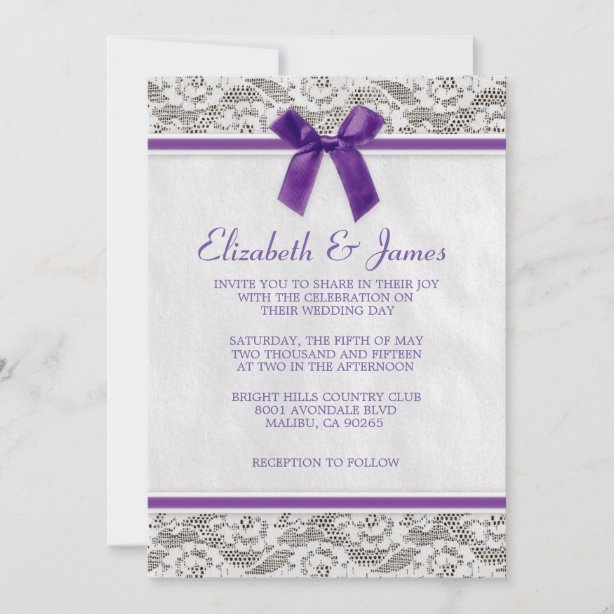 Purple Bow Wedding Invitations Zazzle.co.uk