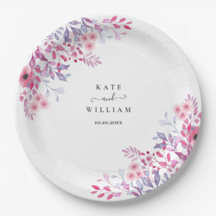 Purple Country Wildflowers Floral Watercolor Paper Plate