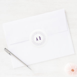 Purple Couple Monogram in Circle of Lines Classic Round Sticker