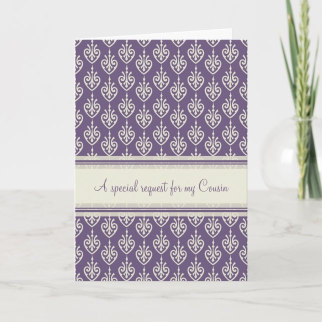 Purple Cousin Matron of Honour Invitation Card (Front)