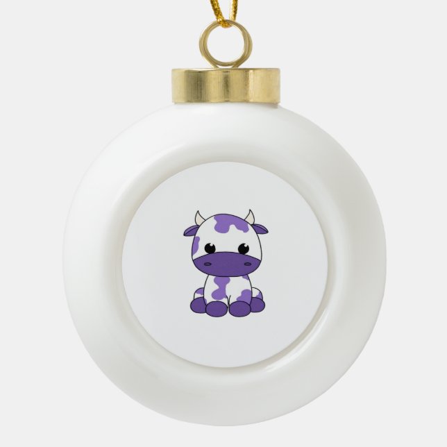 Purple cow Oversized T-Shirt_1 Ceramic Ball Christmas Ornament (Front)