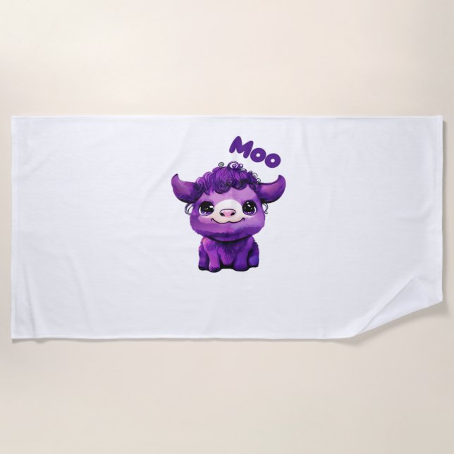 Purple Cow Oversized T-Shirt Beach Towel (Front)