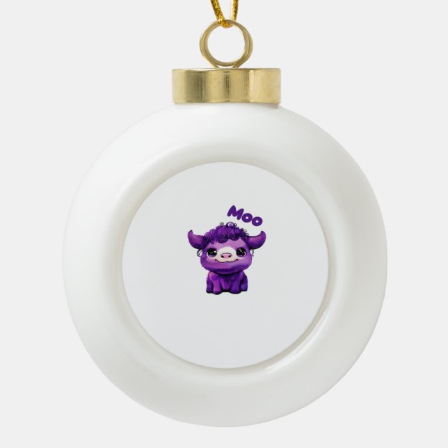 Purple Cow Oversized T-Shirt Ceramic Ball Christmas Ornament (Front)