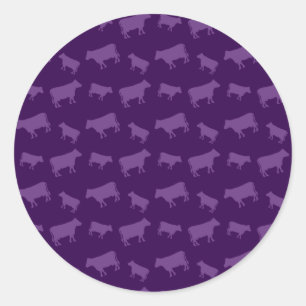 Purple cow pattern classic round sticker