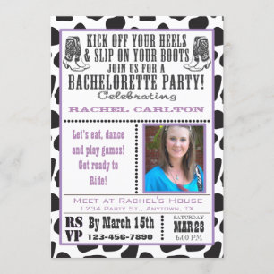 Purple Cow Print Cowgirl Bachelorette Party Invite
