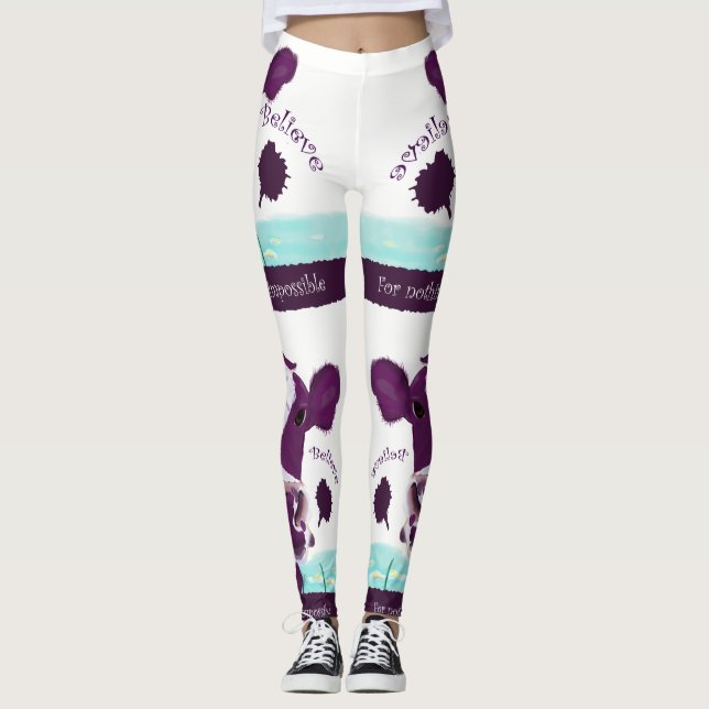 Purple Cow Quite Possibly Contemplating Flight Leggings (Front)