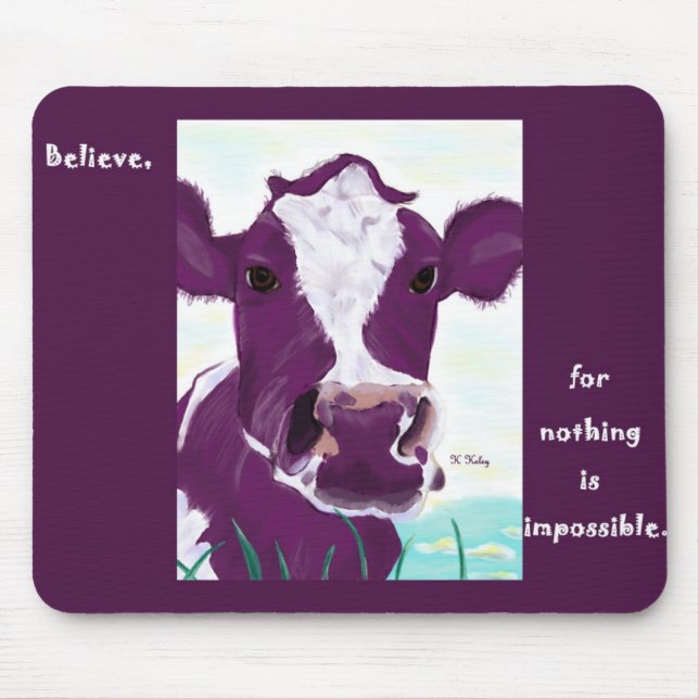 Purple Cow Quite Possibly Contemplating Flight Mouse Mat (Front)