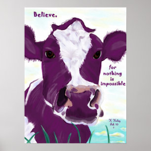 Purple Cow Quite Possibly Contemplating Flight Poster