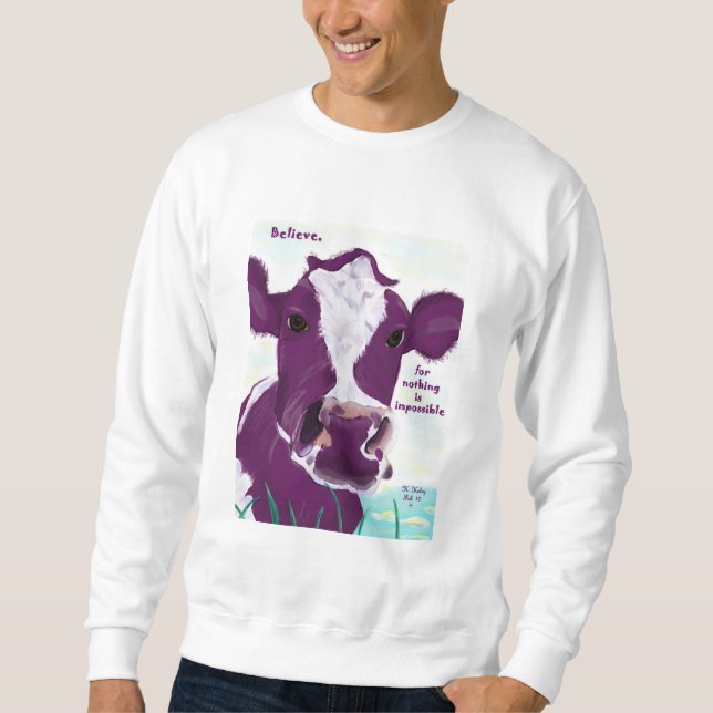 Purple Cow Quite Possibly Contemplating Flight Sweatshirt (Front)