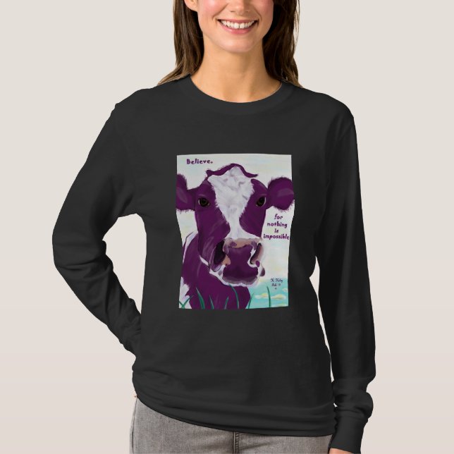 Purple Cow Quite Possibly Contemplating Flight T-Shirt (Front)
