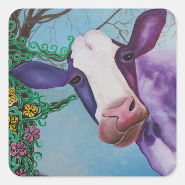 Purple Cow Square Sticker (Front)