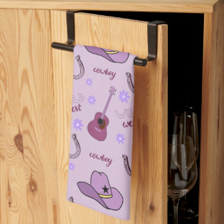 Purple Cowboy Wild West All over print Pattern Tea Towel