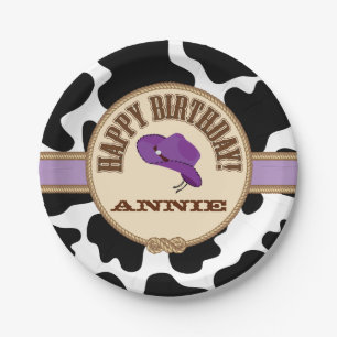 Purple Cowgirl Birthday, Customisable Plates