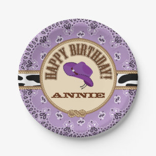 Purple Cowgirl Birthday, Customisable Plates