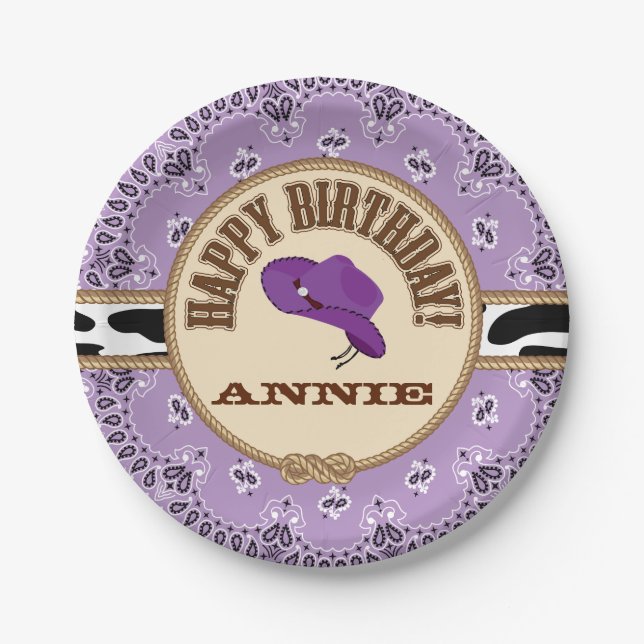Purple Cowgirl Birthday, Customisable Plates (Front)