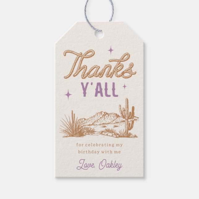 Purple Cowgirl Birthday Favour Tags (Front)