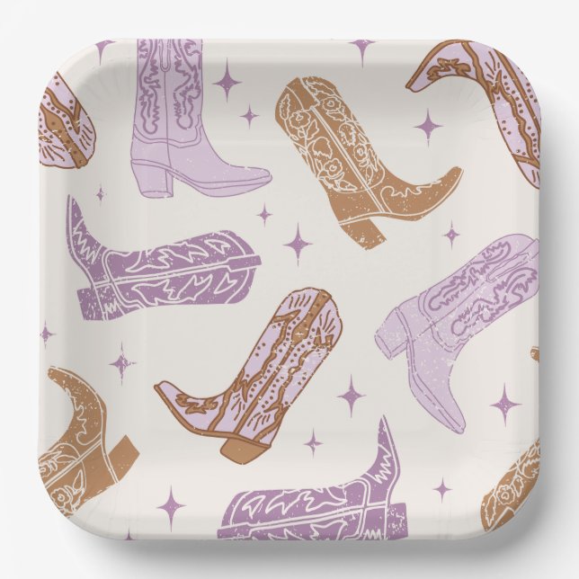 Purple Cowgirl Boot Party Plates (Front)
