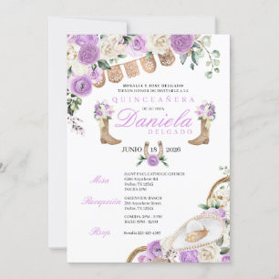 Purple Cowgirl Boots & Ropes Mariachi Quinceañera Invitation
