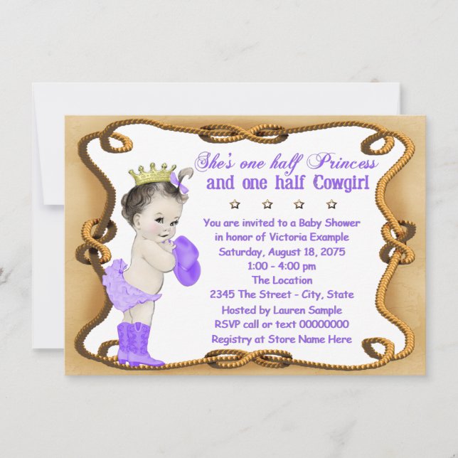 Purple Cowgirl Princess Baby Shower Invitation (Front)