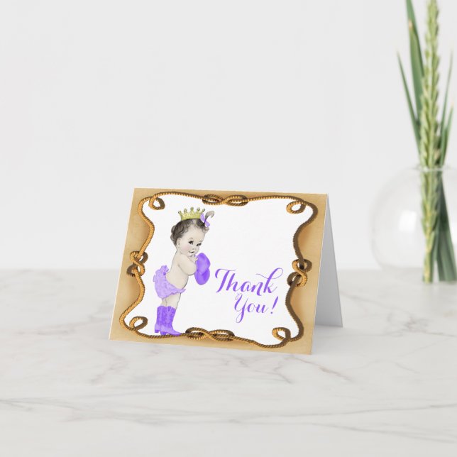 Purple Cowgirl Princess Baby Shower Thank You (Front)