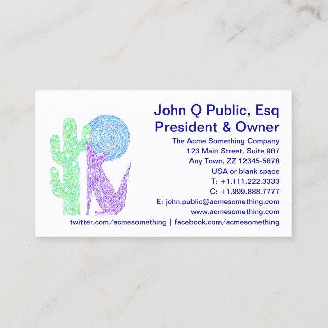 Purple Coyote Wolf Colourful Southwestern Design Business Card (Front)