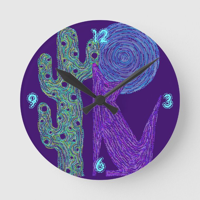 Purple Coyote Wolf Colourful Southwestern Design Clock (Front)