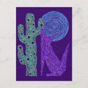 Purple Coyote Wolf Colourful Southwestern Design Postcard