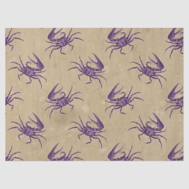 Purple Crabs on Tan Decoupage Tissue Paper (Front)