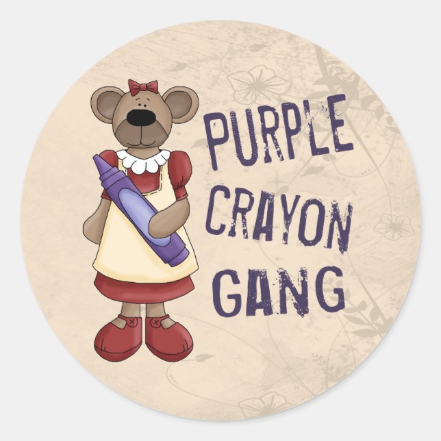 Purple Crayon Gang Classic Round Sticker (Front)