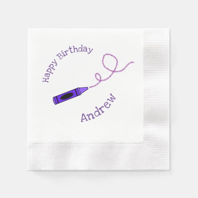 Purple Crayon Personalised  Napkin (Front)