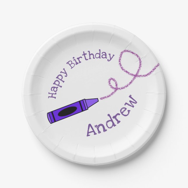 Purple Crayon Personalised  Paper Plate (Front)