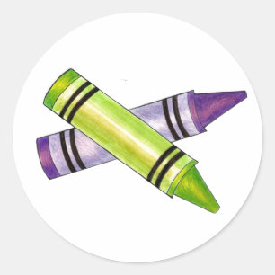 Purple Crayon School Supplies Crayons Art Teacher Classic Round Sticker