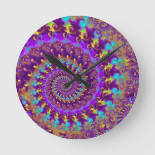 Purple Crazy Fractal Round Clock