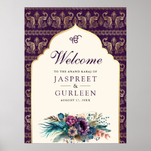 Purple Cream Anand Karaj Wedding Welcome Sign