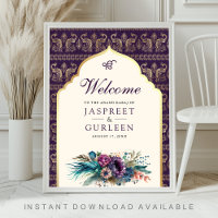 Purple Cream Anand Karaj Wedding Welcome Sign