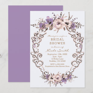 Purple Cream Botanical Floral Bridal Shower Invitation