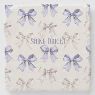 Purple Cream Bows Shine Bright Stone Coaster