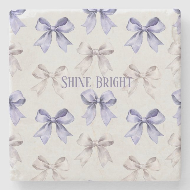 Purple Cream Bows Shine Bright Stone Coaster (Front)