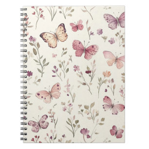 Purple Cream Butterflies Floral Notebook