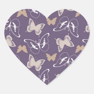 Purple Cream Butterflies Heart Sticker