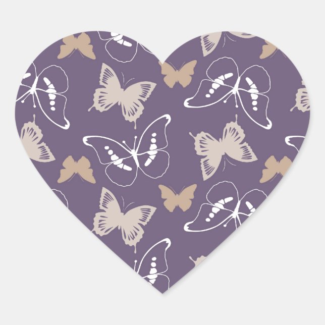 Purple Cream Butterflies Heart Sticker (Front)