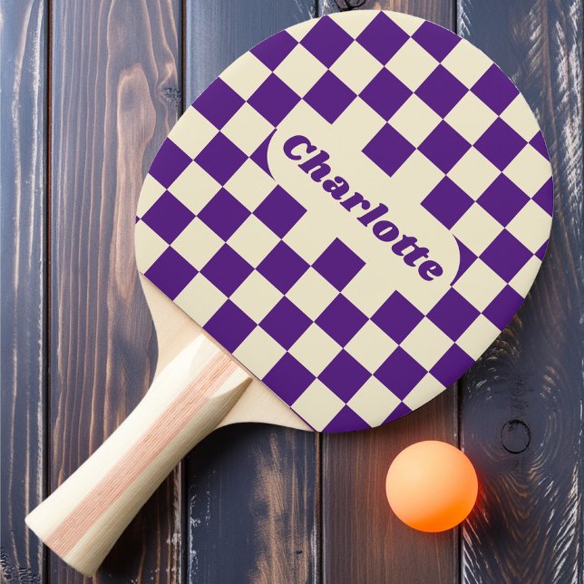 Purple & Cream Chequered with Name Ping Pong Paddle (Creator Uploaded)