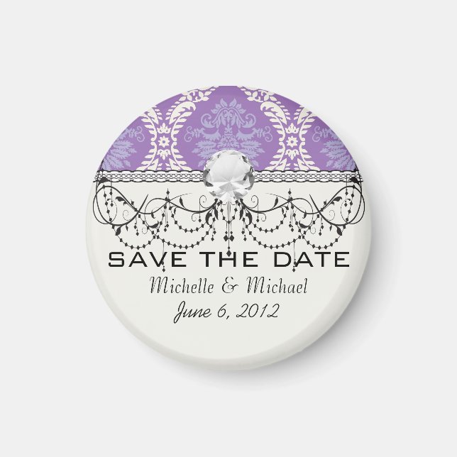 purple cream damask pattern magnet (Front)
