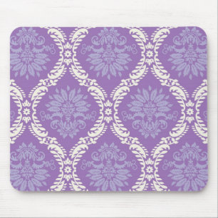 purple cream damask pattern mouse mat